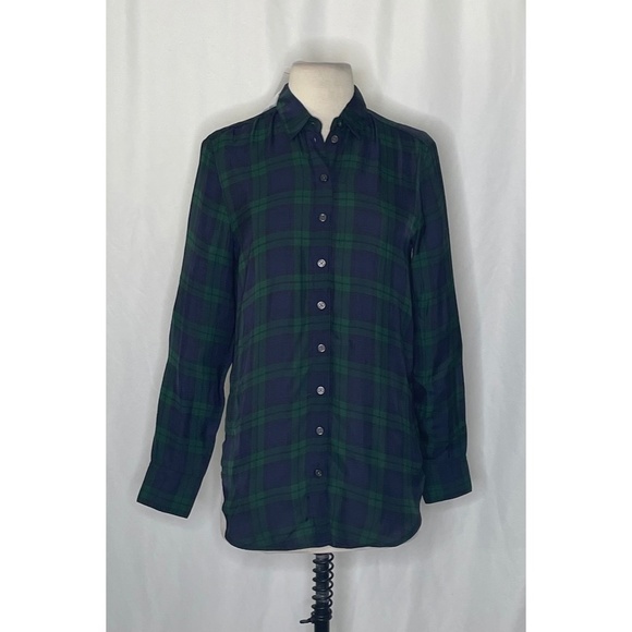 NWT!! J. CREW Drapey Button-Up Shirt Black Watch Tartan Plaid XXS XX-Small - Picture 3 of 15